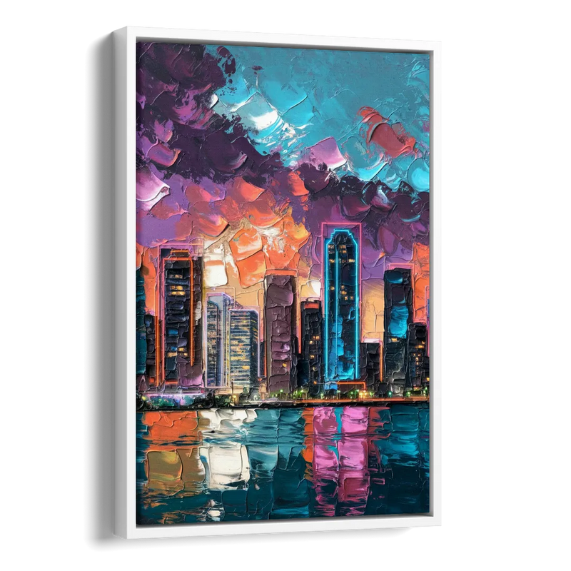 Miami Iconic Skyline Side - White Canvas Wall Art