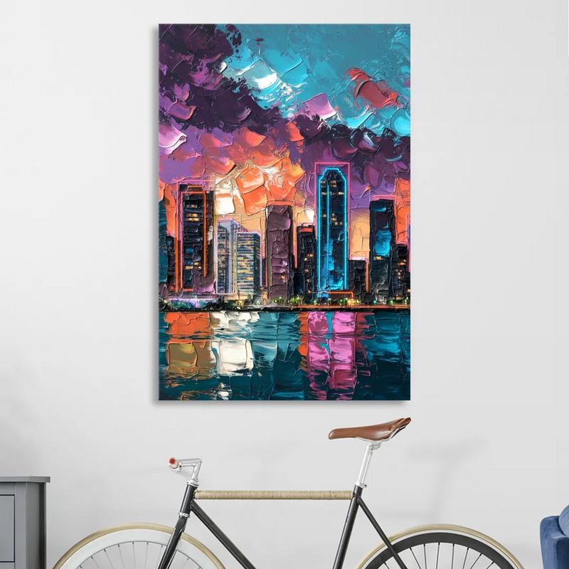 Miami Iconic Skyline Living Room - Canvas Wall Art