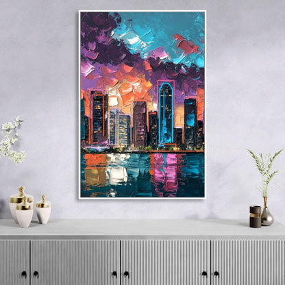 Miami Iconic Skyline Sitting Room - White Canvas Wall Art