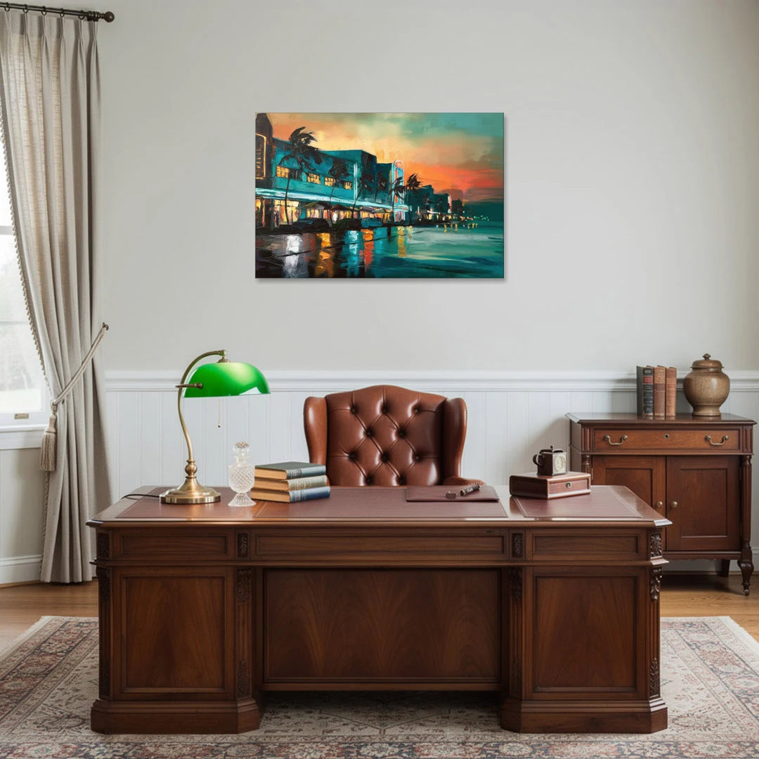 Miami Ocean Drive Lights - Canvas Wall Art - Office - 36x24