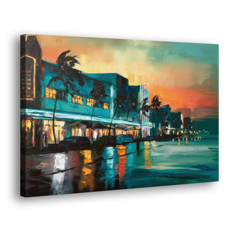Miami Ocean Drive Lights - Canvas Wall Art - Side