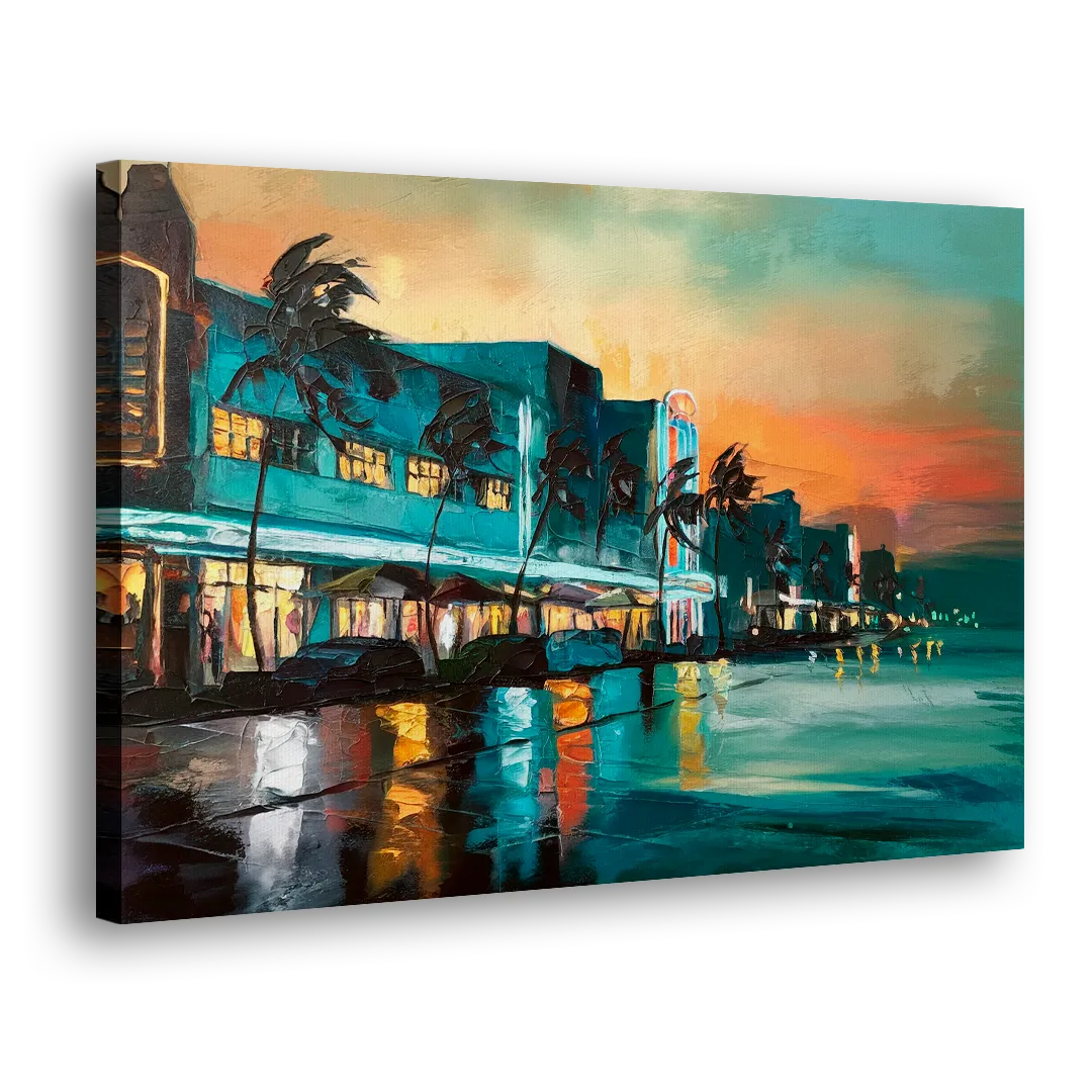Miami Ocean Drive Lights Side - Canvas Wall Art