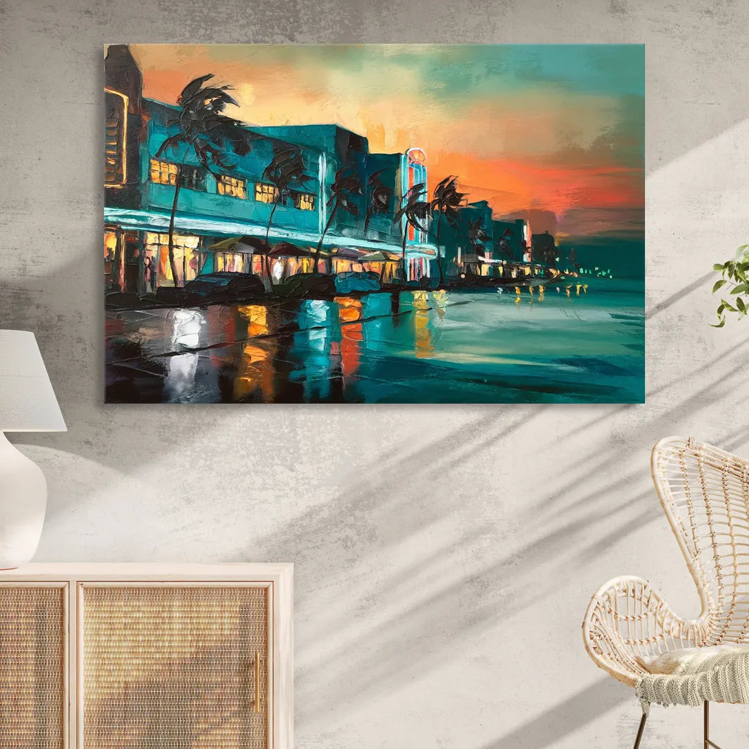 Miami Ocean Drive Lights Living Room - Canvas Wall Art