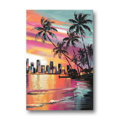 Miami Palm Trees and Sunset - Canvas Wall Art - Front