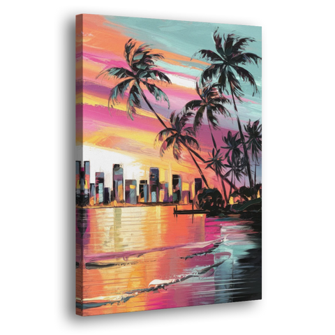 Miami Palm Trees and Sunset - Canvas Wall Art - Side