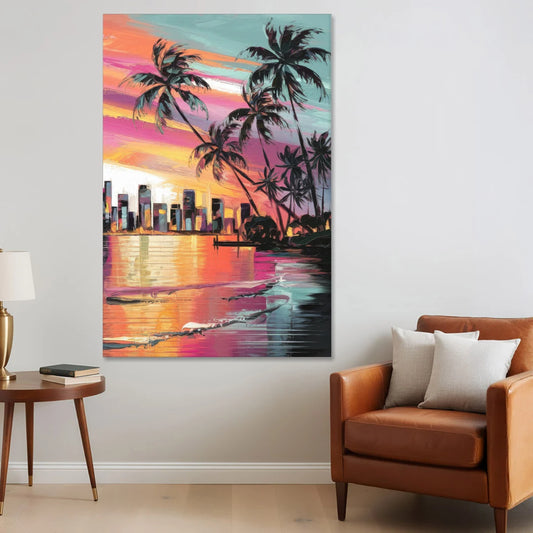 Miami Palm Trees and Sunset - Canvas Wall Art - Sofa - 40x60