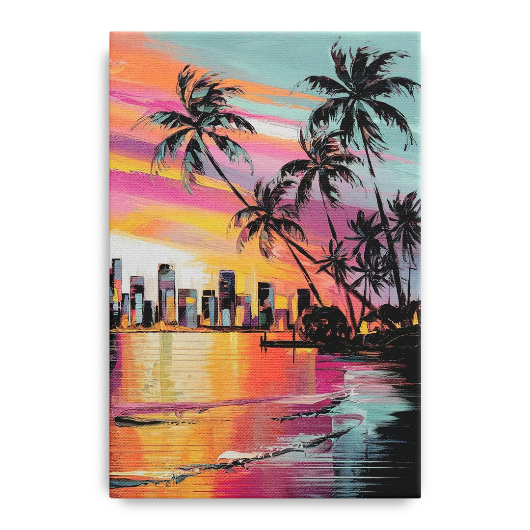 Miami Palm Trees and Sunset Front - Canvas Wall Art