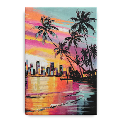 Miami Palm Trees and Sunset Front - Canvas Wall Art