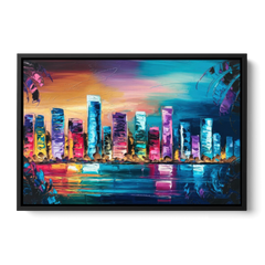 Miami Skyline Reflection - Black Framed Canvas Wall Art - Front