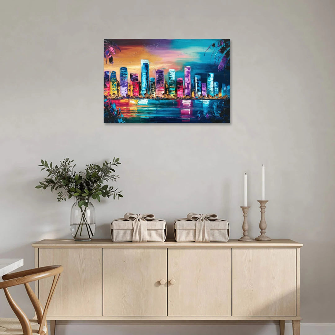 Miami Skyline Reflection - Canvas Wall Art - Coffee Table - 36x24