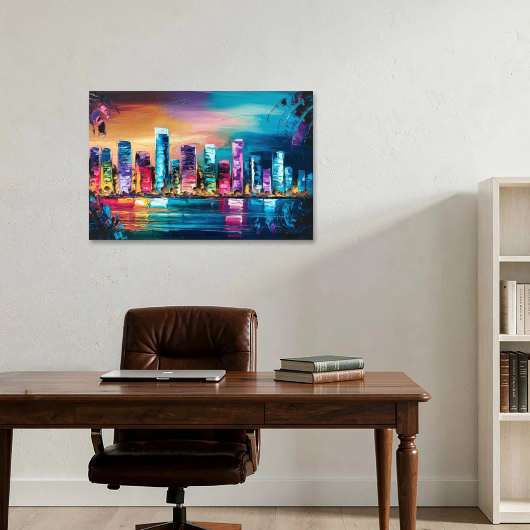 Miami Skyline Reflection - Canvas Wall Art - Office - 36x24