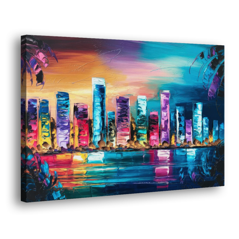 Miami Skyline Reflection - Canvas Wall Art - Side