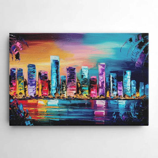 Miami Skyline Reflection - Canvas Wall Art