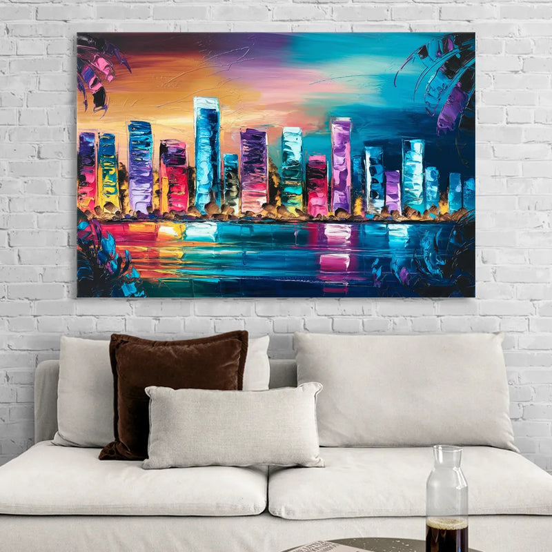 Miami Skyline Reflection Sitting Room - Canvas Wall Art