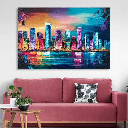 Miami Skyline Reflection Living Room - Canvas Wall Art