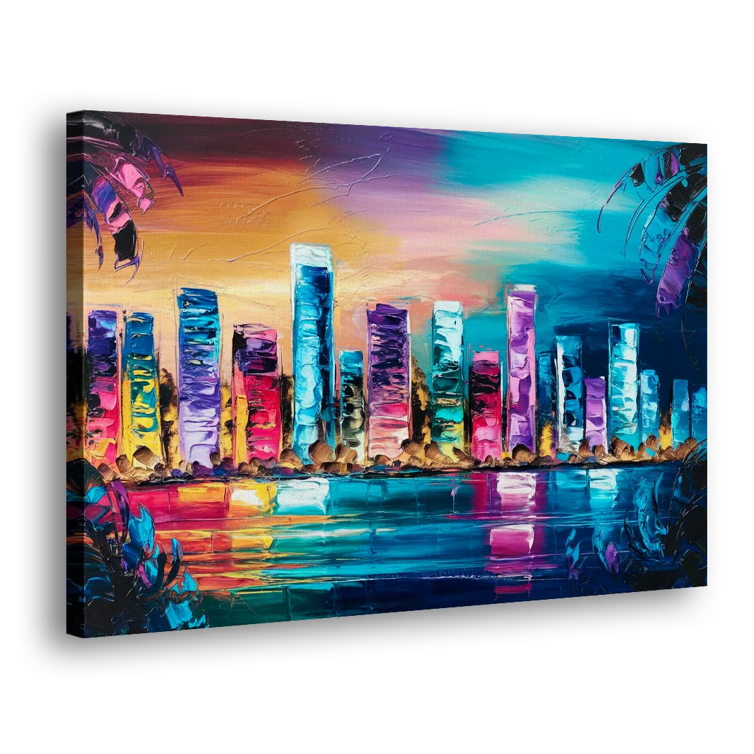 Miami Skyline Reflection Side - Canvas Wall Art