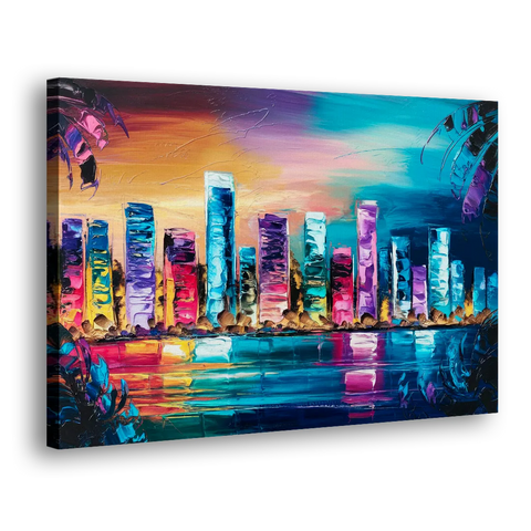 Miami Skyline Reflection - Canvas Wall Art