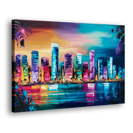 Miami Skyline Reflection Side - Canvas Wall Art