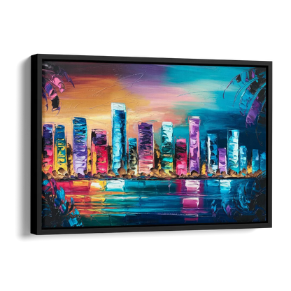 Miami Skyline Reflection Side - Black Canvas Wall Art