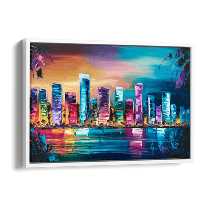 Miami Skyline Reflection Side - White Canvas Wall Art