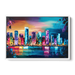 Miami Skyline Reflection - White Framed Canvas Wall Art - Front