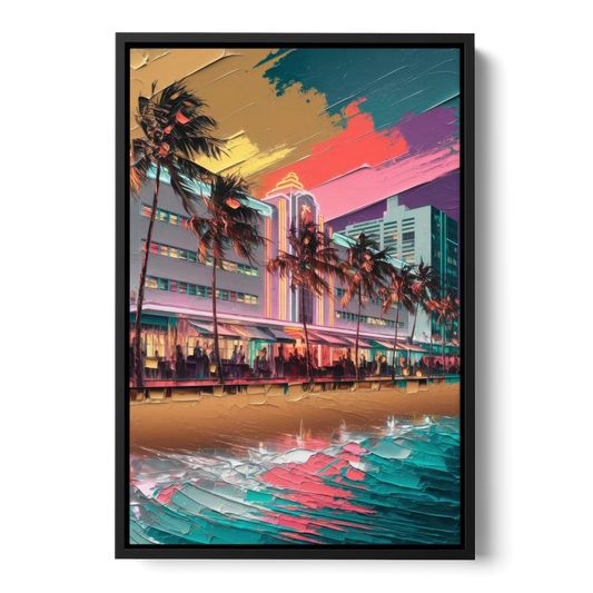Miami South Beach Charm - Black Framed Canvas Wall Art - Front