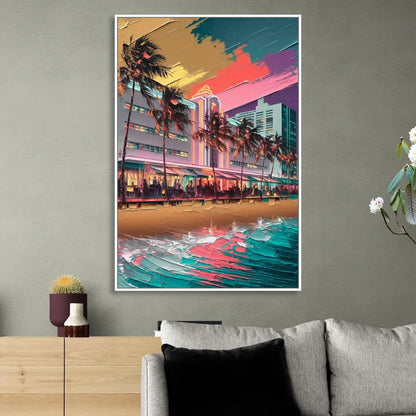 Miami South Beach Charm Living Room - White Canvas Wall Art