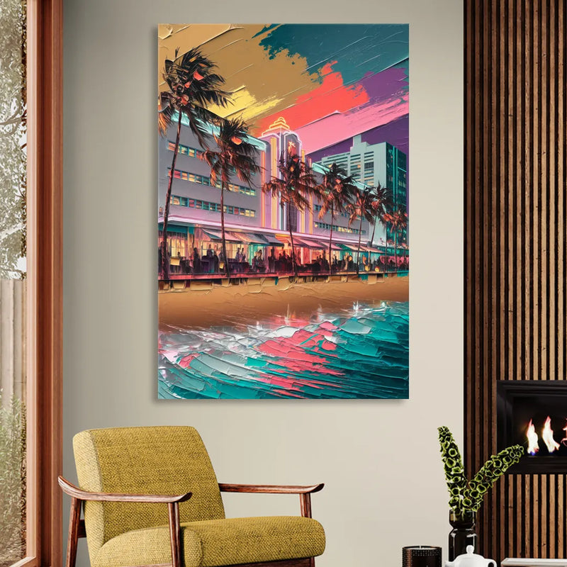 Miami South Beach Charm Sitting Room - Canvas Wall Art