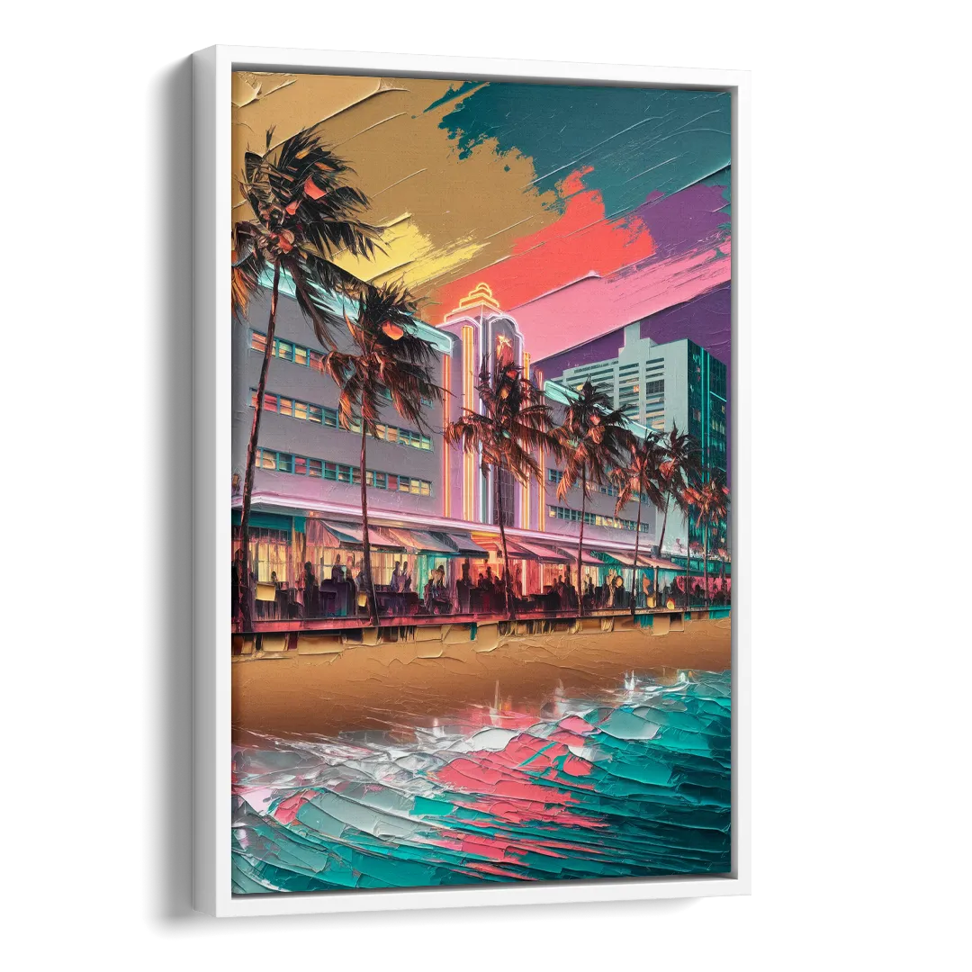Miami South Beach Charm Side - White Canvas Wall Art
