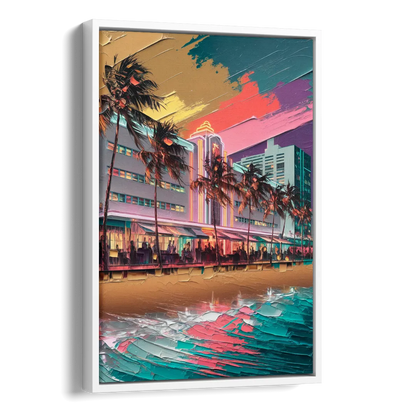 Miami South Beach Charm Side - White Canvas Wall Art