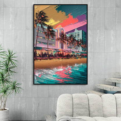 Miami South Beach Charm Sitting Room - Black Canvas Wall Art