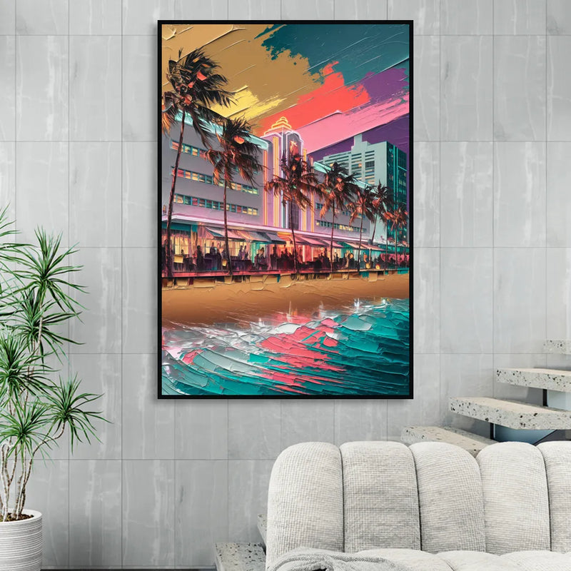 Miami South Beach Charm Sitting Room - Black Canvas Wall Art