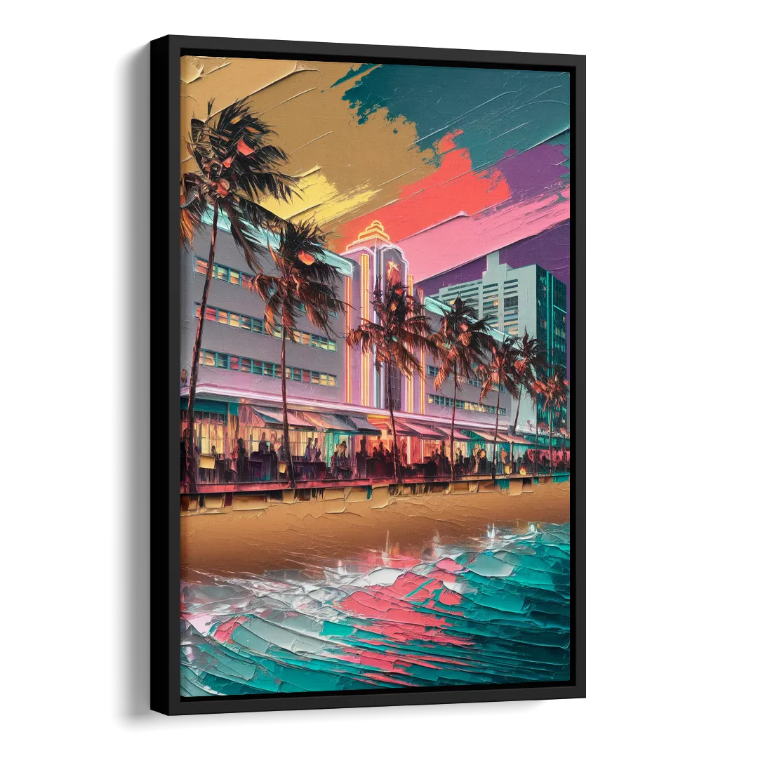 Miami South Beach Charm Side - Black Canvas Wall Art