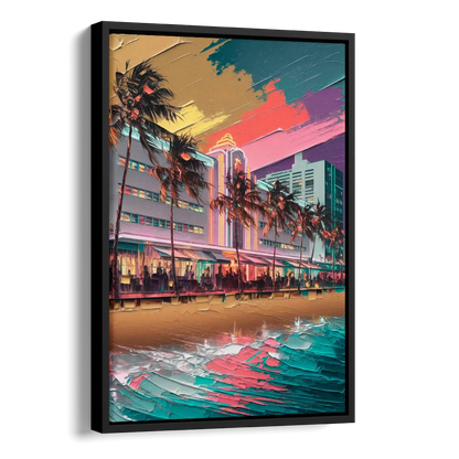 Miami South Beach Charm Side - Black Canvas Wall Art