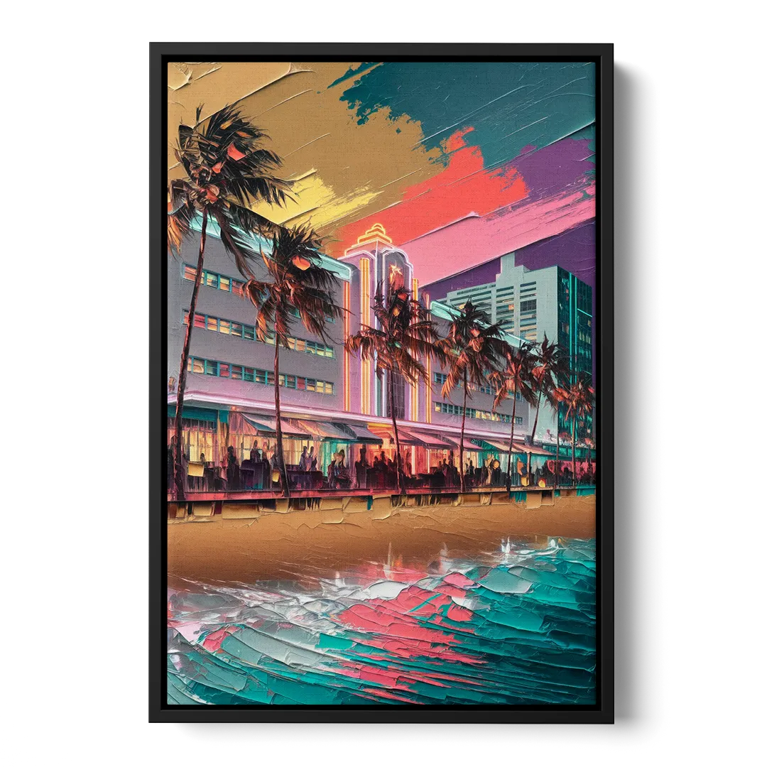 Miami South Beach Charm Front - Black Canvas Wall Art