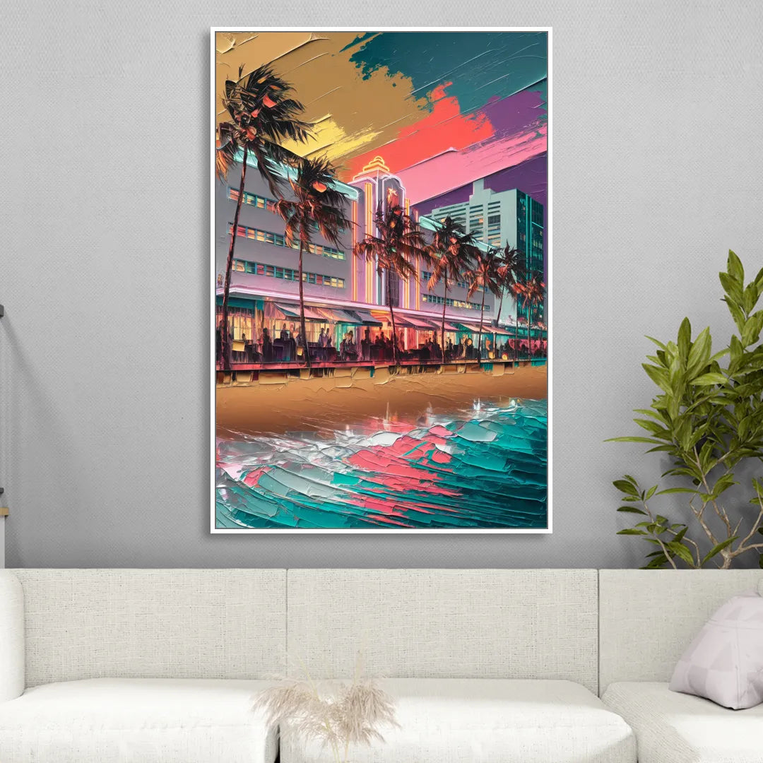 Miami South Beach Charm Sitting Room - White Canvas Wall Art