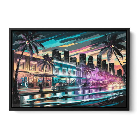 Miami Street Art Culture - Black Framed Canvas Wall Art - Front