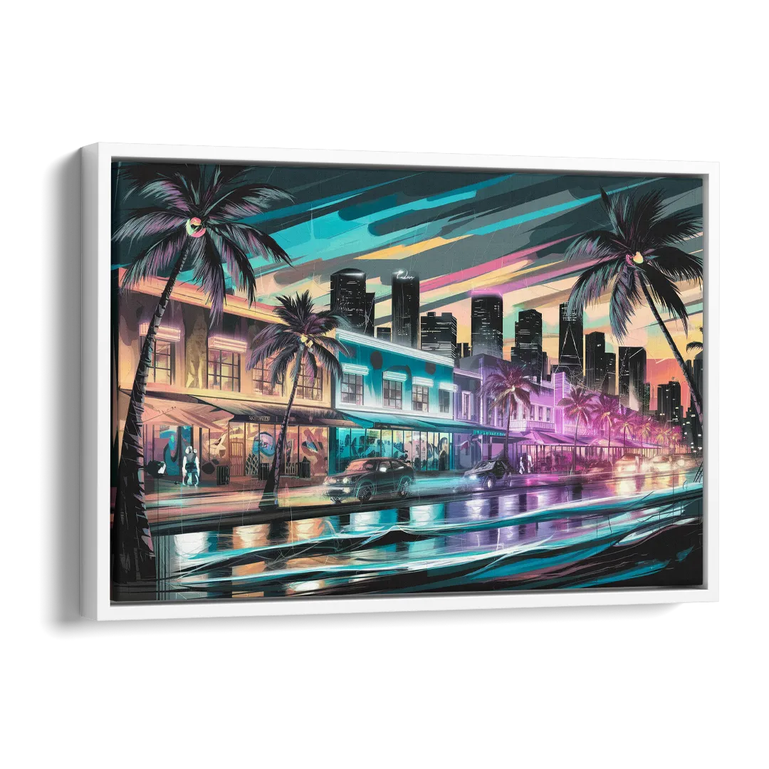 Miami Street Art Culture Side - White Canvas Wall Art