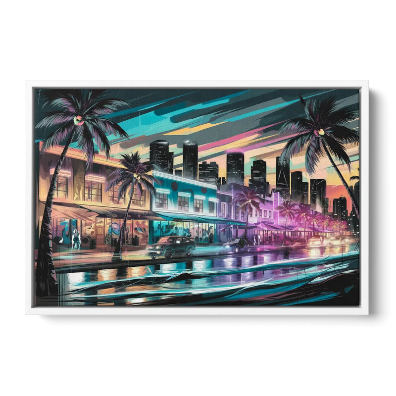 Miami Street Art Culture Front - White Canvas Wall Art