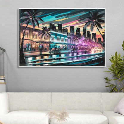 Miami Street Art Culture Sitting Room - White Canvas Wall Art