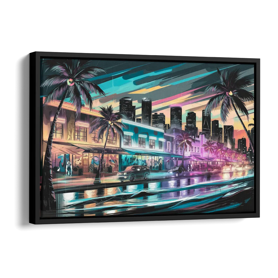 Miami Street Art Culture Side - Black Canvas Wall Art