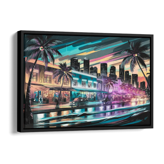 Miami Street Art Culture Side - Black Canvas Wall Art