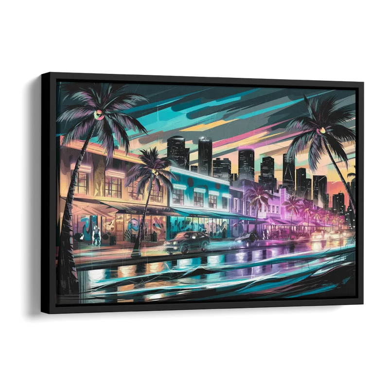 Miami Street Art Culture Side - Black Canvas Wall Art