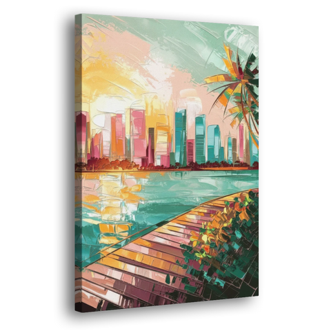 Miami Sunrise Over Water - Canvas Wall Art - Side