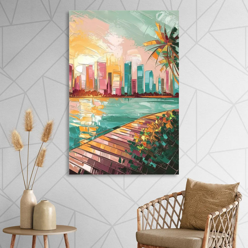 Miami Sunrise Over Water Sitting Room - Canvas Wall Art