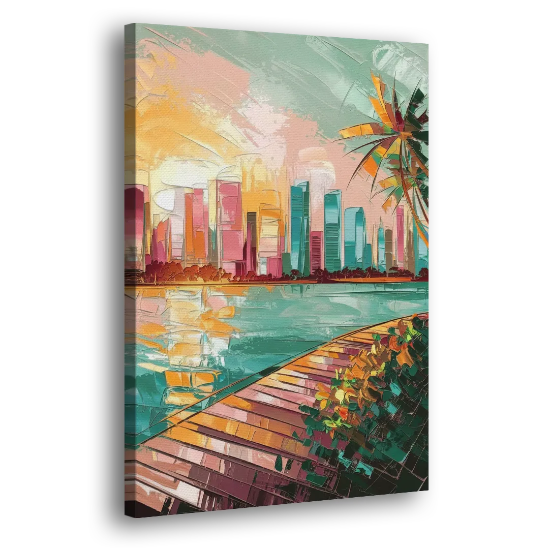 Miami Sunrise Over Water Side - Canvas Wall Art