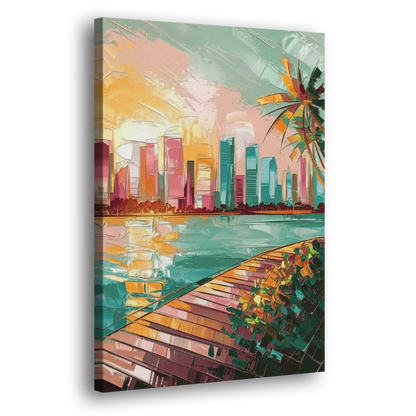 Miami Sunrise Over Water Side - Canvas Wall Art