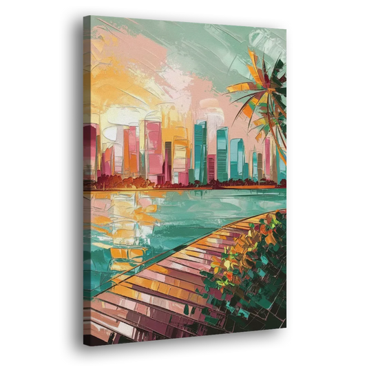 Miami Sunrise Over Water Side - Canvas Wall Art