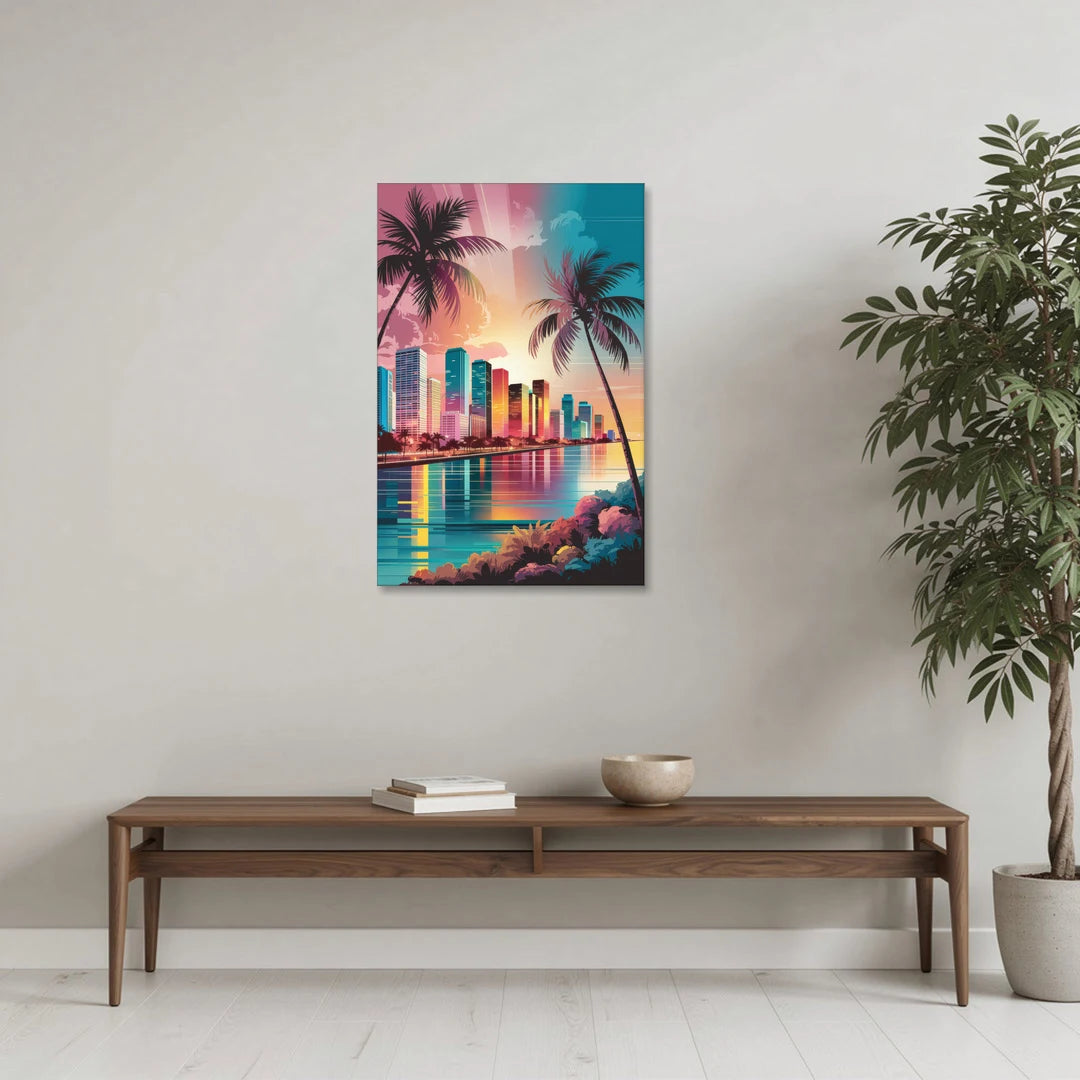 Miami Sunset Boulevard - Canvas Wall Art - Coffee Table - 24x36