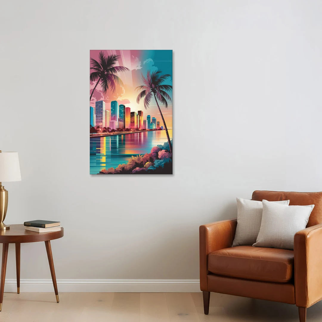 Miami Sunset Boulevard - Canvas Wall Art - Sofa - 24x36